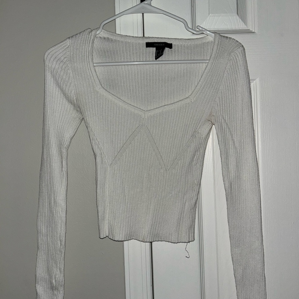 Forever 21 White Ribbed Crop Blouse